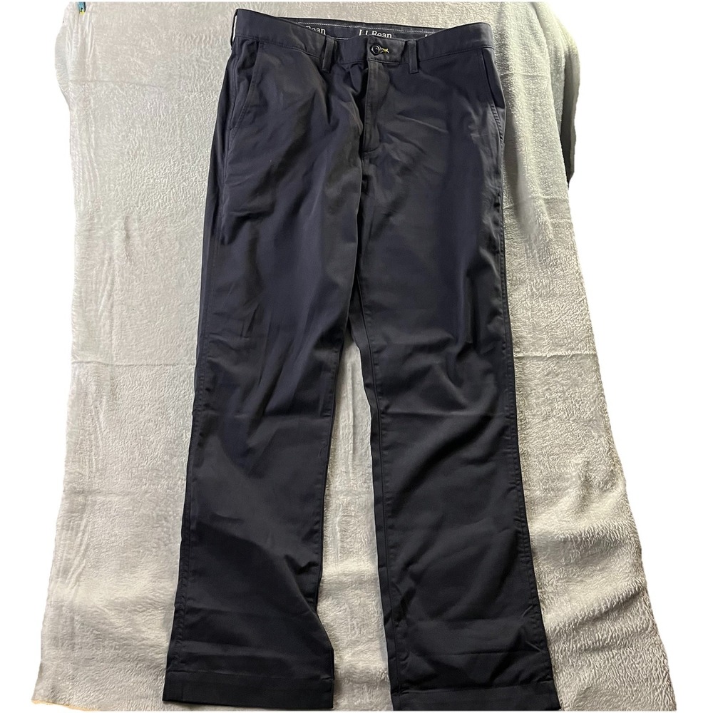 LL Bean Standard Fit Chino Pants Navy Blue CoolMax Stretch 35x32 513007